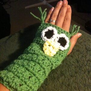 Green Owl Hand Mitten